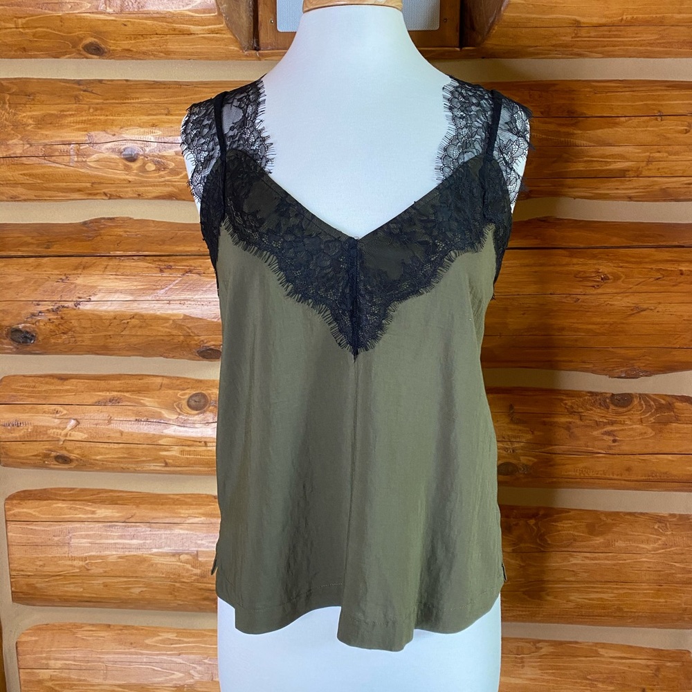 Love Stitch Olive Green & Lace Lingerie Camisole